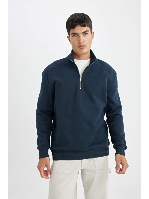 Comfort Fit Dik Yaka Fermuarlı Kalın Sweatshirt X7405AZ24AU