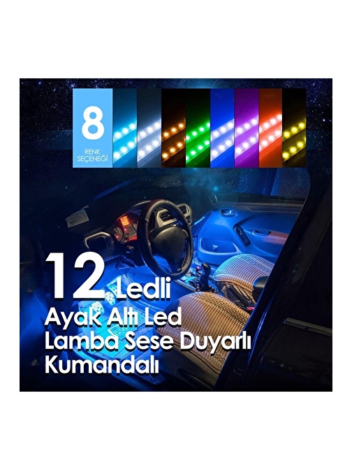 Ayak Altı Led 12 Ledli Lamba Sese Duyarlı Led Müziğe Duyarlı Led