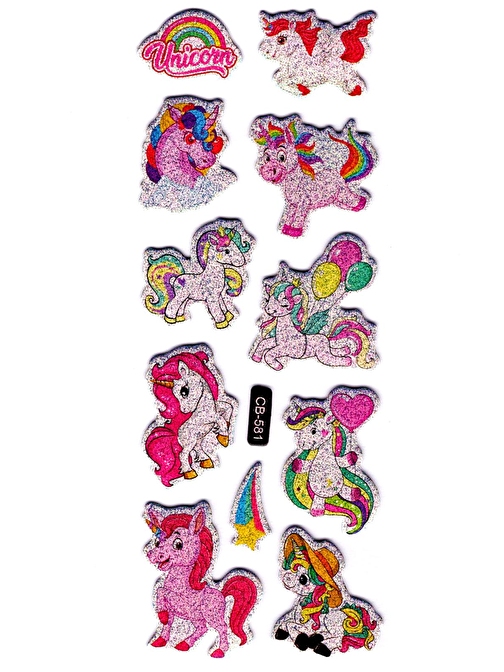 Sticker Kabartmalı Sticker Defter, Planlayıcı Etiket - (cb-581) 16x7 cm- Unicornlar