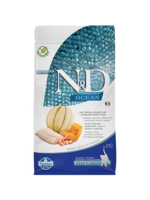 N&D Ocean Morina Balık Karides ve Kavunlu Yavru Kedi Maması 1.5 Kg