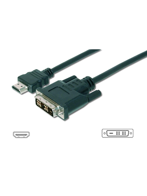 HDMI  DVI-D Adaptörü, HDMI Tip A Erkek - DVI-D (18+1) Erkek, 2 metre, HDMI 1.3, UL, siyah renk