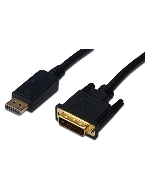 DisplayPort (DP)  DVI Kablosu, DP Erkek - DVI (24+1) Erkek, 2 metre, DP 1.1 uyumlu, AWG28, 2x zırhlı, UL, siyah renk