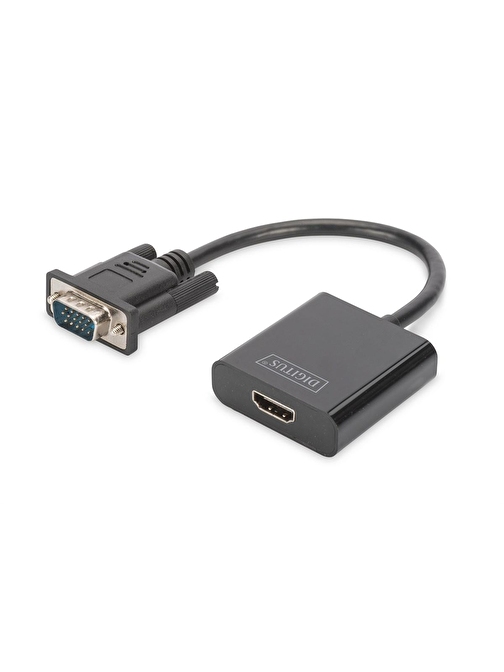 Digitus VGA  HDMI Çevirici + Ses (3.5mm), Full HD (1080p), Kablolu, 15 cm, Siyah Renk