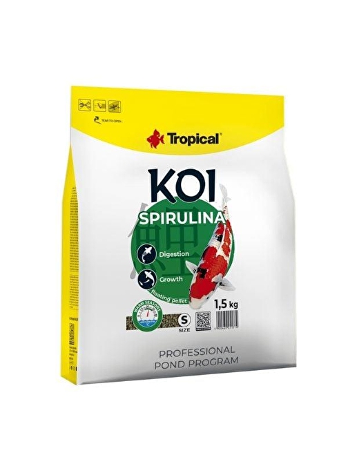 Tropical Spırulına Pellet Koi Balıkları için Spırulına Katkılı Pellet Balık Yemi Small 5 Lt 1.5 Kg