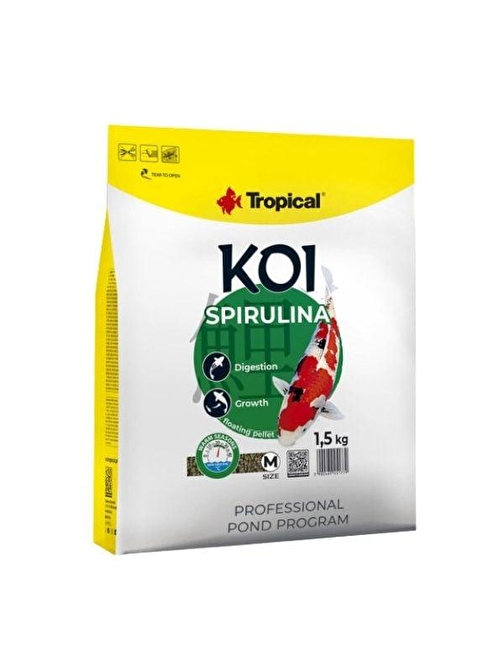 Tropical Spırulına Pellet Koi Balıkları için Spırulına Katkılı Pellet Balık Yemi Medium 5 Lt 1.5 Kg