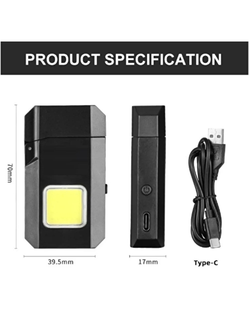 GS-4000 Su Geçirmez COB LED Type-C Şarjlı Elektrikli Çakmak Cep Işığı