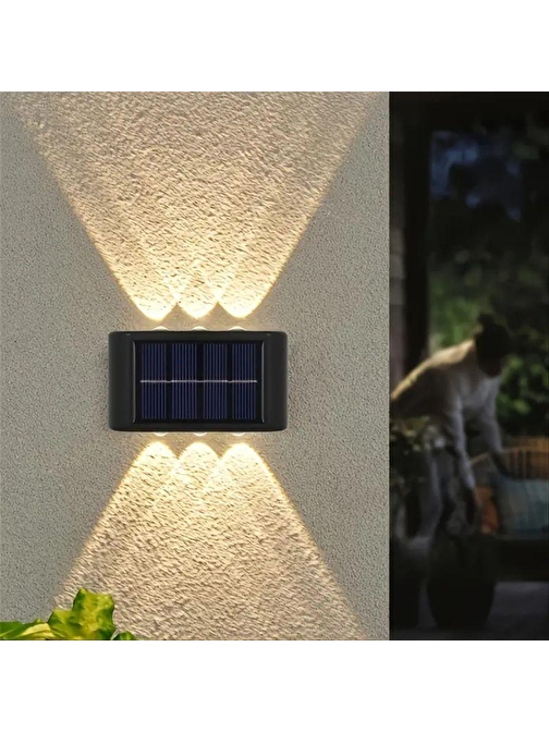 6 Ledli Solar Duvar Lamba Dekorasyon Aydınlatma Aplik Güneş Enerji Gün Işığı 2 Li Set