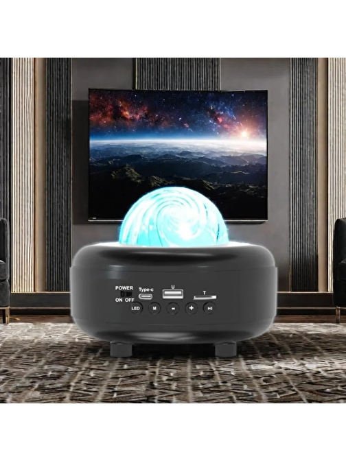 Coverzone Galaksi Gökyüzü ve Yıldızları Yansıtan Gece Lambası Hoparlör Özellikli LED RGB Işıklı Telefon ile Bluetooth Bağlantı RGB Starry Sky Light Speaker CH-M27