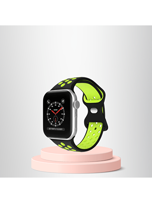 Apple Watch 42 44 45 49 Mm/L  Kordon Kayış Bileklik Delikli SİYAH-YEŞİL