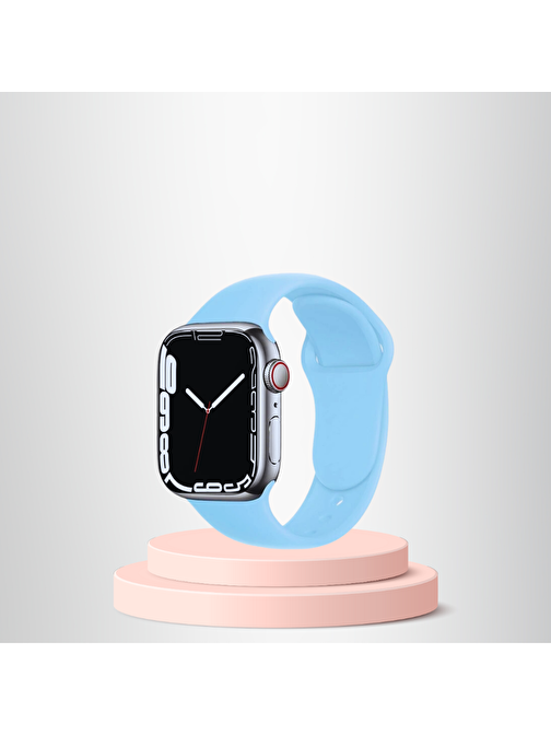 Apple Watch 38 40 41mm/S  A Kalite Kordon Kayış Bileklik Klasik Kaliteli Silikon Kordon AÇIK MAVİ