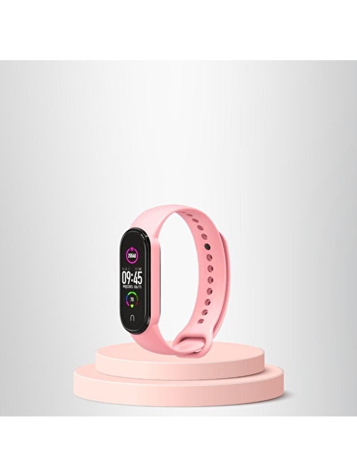 Mi Band 5-6 Uyumlu  Silikon Kordon M5-M6 Uyumlu AÇIK PEMBE