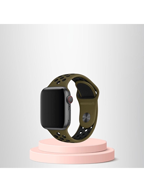 Apple Watch 42 44 45 49 Mm/L  Kordon Kayış Bileklik Delikli HAKİ-SİYAH