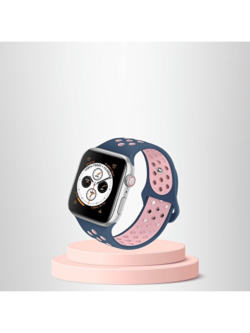 Apple Watch 42 44 45 49 Mm/L  Kordon Kayış Bileklik Delikli LACİVERT-PEMBE