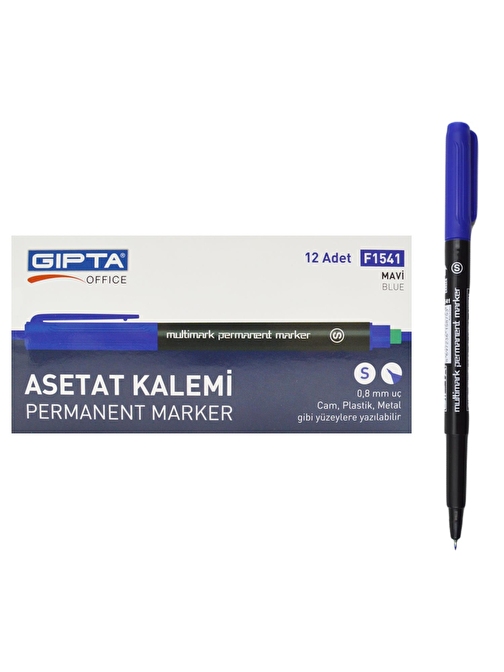 Gıpta Permanent Asetat Kalemi Silgili S Uç 12 Adet Mavi F1541