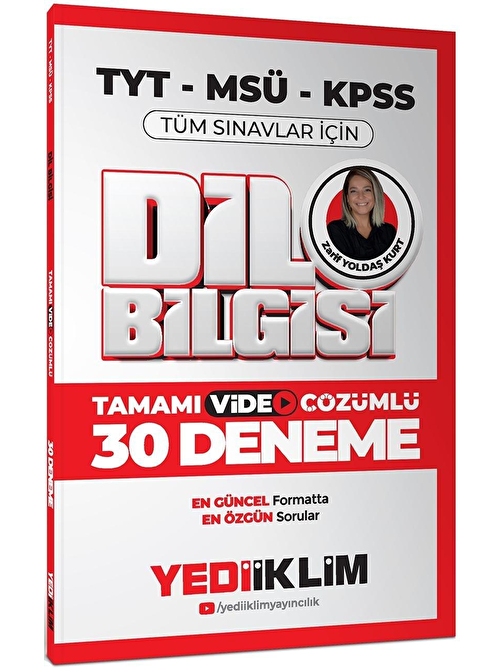 Yediiklim 2025 KPSS MSÜ TYT Dil Bilgisi Tamamı Video Çözümlü Tüm Sınavlar için 30 Deneme