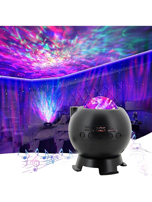 Coverzone Galaksi Gökyüzü ve Yıldızları Yansıtan Gece Lambası Hoparlör Özellikli LED Rgb Işıklı Telefon ile Bluetooth Bağlantı RGB Starry Sky Light Speaker CH-M25