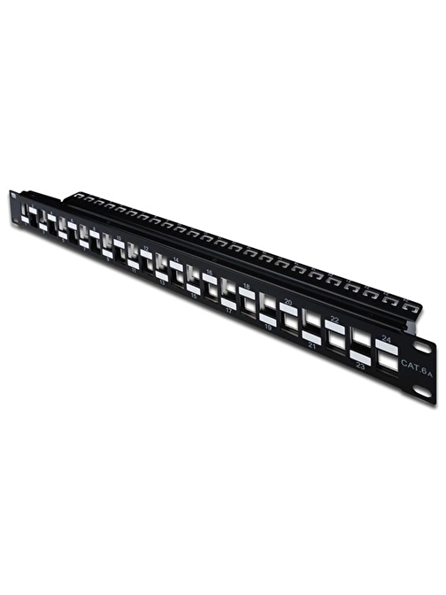 Digitus 24 Port Boş Patch Panel, Zırhlı/Zırhsız Keystone Jack Takılabilir, 1U Yüksekliğinde, Port&#039;ların Yerleşimi Zikzaklı, RAL 9005 renk 