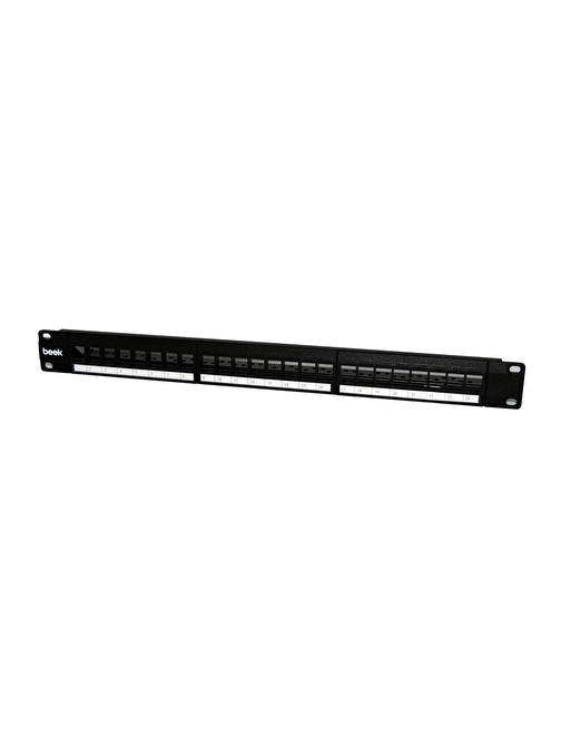 Beek 24 Port Modüler Boş Patch Panel, Zırhlı/Ekranlı (Shielded), Arkadan Kablo Düzenleyicisi ile birlikte, 1U Yüksekliğinde, Siyah Renk, Metal