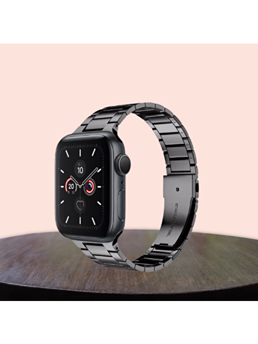 Apple Watch 42-44-45mm Uyumlu  Kordon Paslanmaz Şık Çelik Tasarım Kayış SİYAH