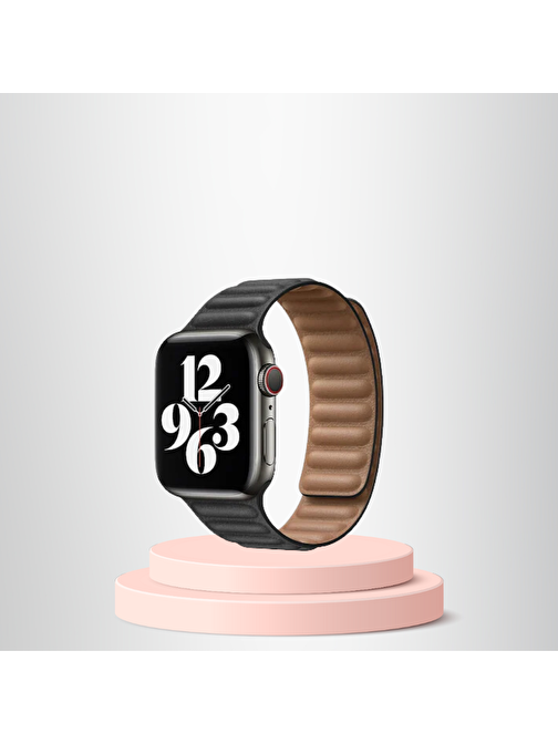 Apple Watch 42/44/45mm Uyumlu  İnce Dokuma Mıknatıslı Kordon SİYAH