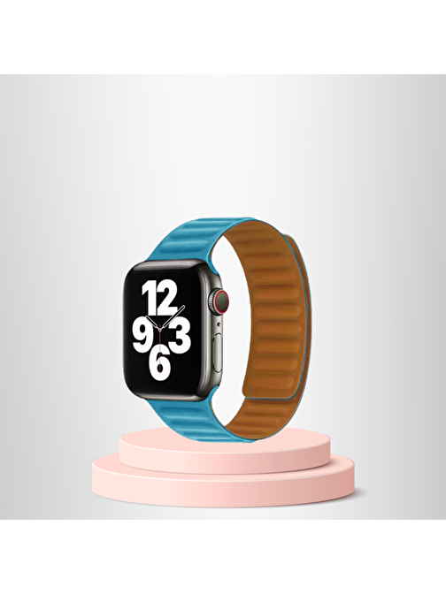 Apple Watch 42/44/45mm Uyumlu  İnce Dokuma Mıknatıslı Kordon MAVİ