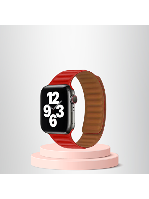 Apple Watch 42/44/45mm Uyumlu  İnce Dokuma Mıknatıslı Kordon KIRMIZI