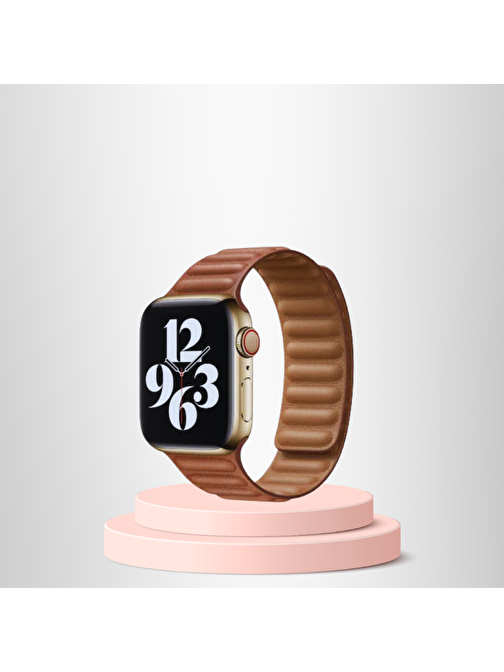 Apple Watch 42/44/45mm Uyumlu  İnce Dokuma Mıknatıslı Kordon KAHVERENGİ