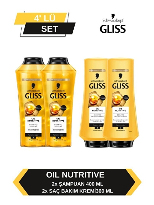 Gliss Oil Nutritive Şampuan 400ml x 2+ Saç Kremi 360ml x2