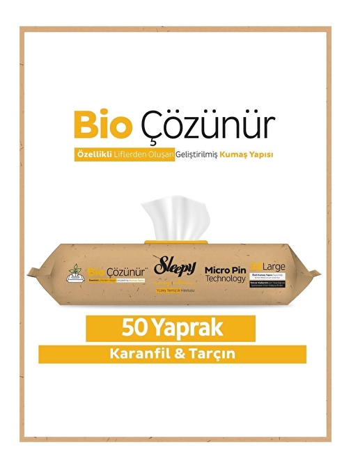 Sleepy Bio Çözünür Karanfil ve Tarçın Yüzey Havlusu 50'li