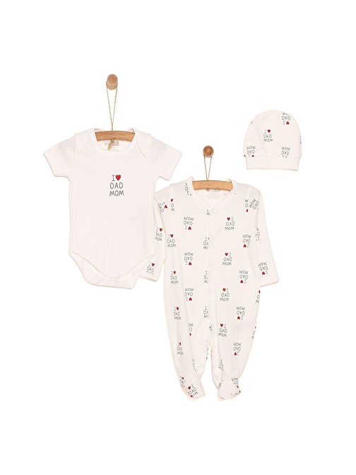 HelloBaby Yenidoğan Baby Mom&Dad Kendinden Eldivenli Tulum-Body-Şapka 3lü Set Unisex