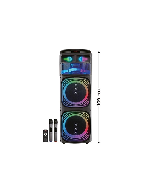 Sunix 80W Çift Mikrofonlu 12x2 Woofer Ledli Bluetooth Hoparlör BTS-160