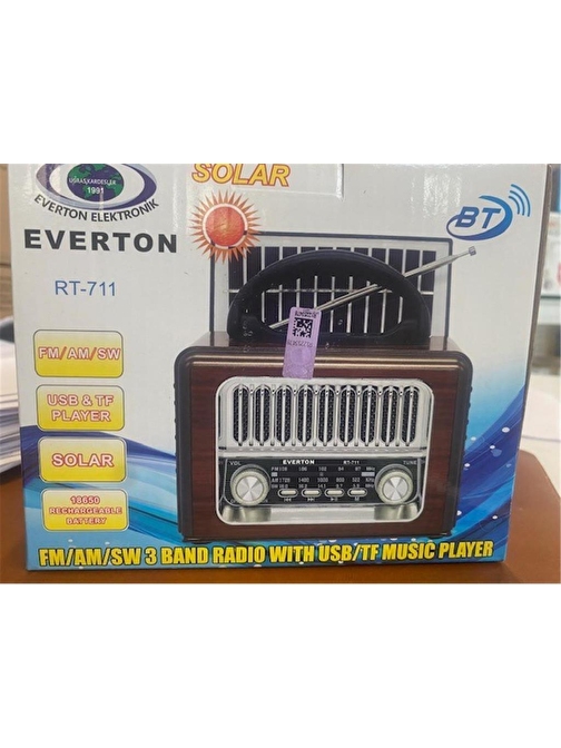 Everton Rt-711-Usb-Tf-Am-Fm-Sw-Tws-Usb Güneş Eenerjili  Nostaljik Radyo