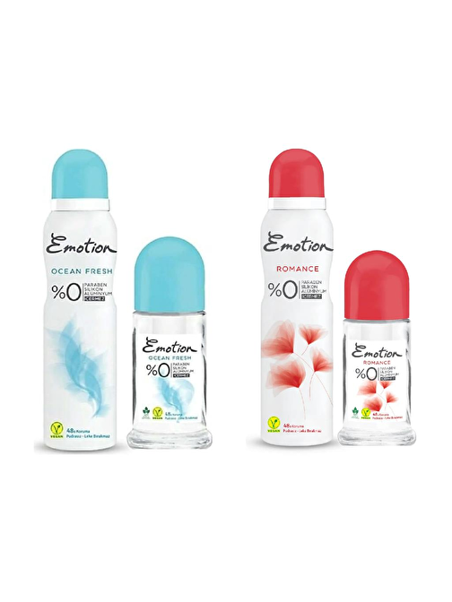 Emotion Ocean Fresh Deodorant 150 ml + Roll-on 50 ml & Romance Deodorant 150 ml + Roll on Avantaj Paket