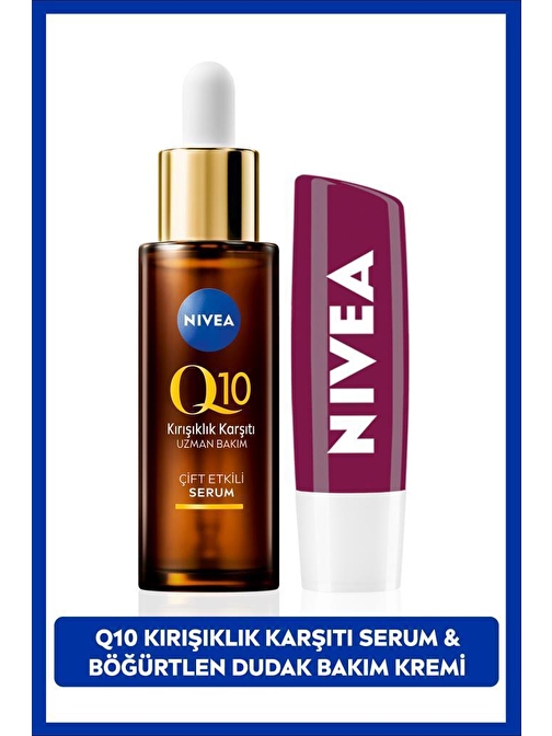 Q10 Kırışıklık Karşıtı Çift Etkili Cilt Serumu 30ml, Böğürtlen Işıltılı Dudak Bakım Kremi