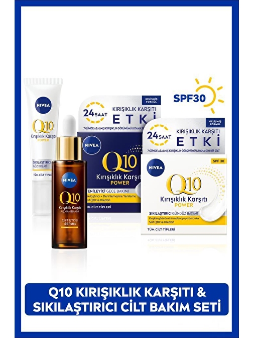 Q10 Çift Etkili Serum 30ml, Sıkılaştırıcı Göz Bakım Kremi, Yenileyici Gece Bakım Kremi, Gündüz Kremi