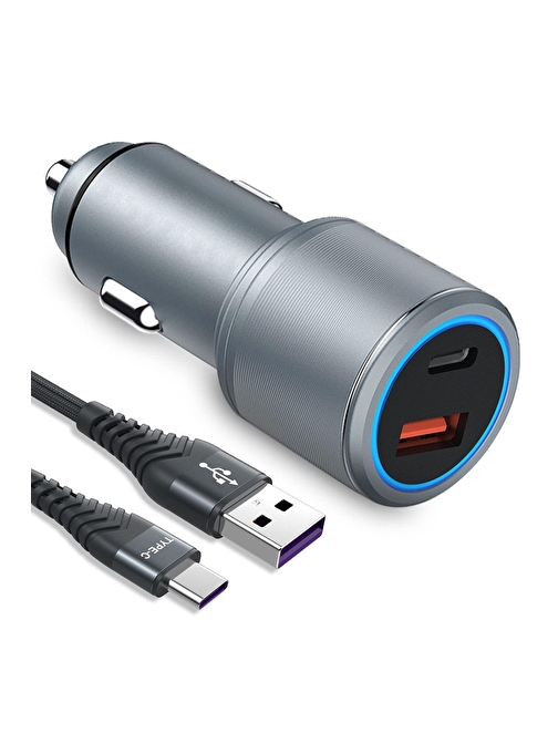 USB Type C Araç Şarj Cihazı - 2 Port, Hızlı Şarj 48W Çakmaklık Adaptörü