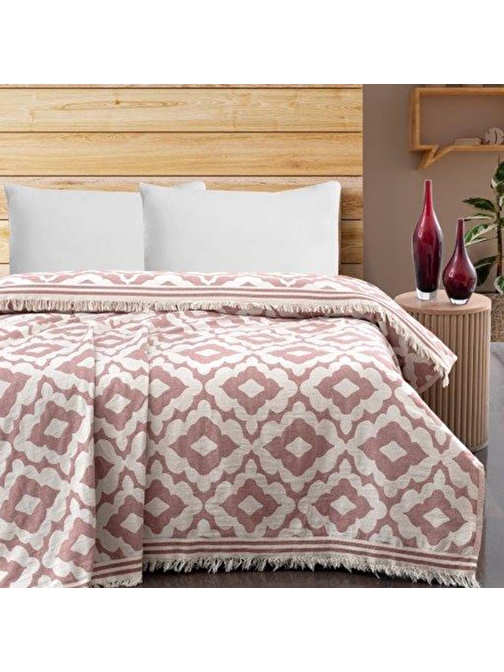 Maxstyle Damask Jakarlı Çift Kişilik Pike Mürdüm 220x240 cm