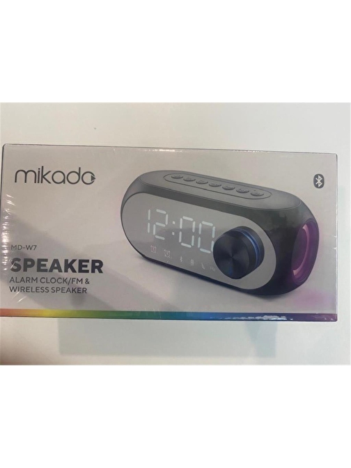 Mikado MD-W7 1200mAh 5W Siyah Bluetooth-Aux-Derece-Usb-FM Double Alarmlı Saat Speaker Speaker