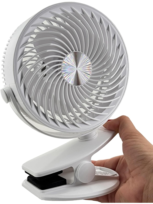 Coverzone Taşınabilir Mini USB Şarjlı Fan Kıskaçlı Masa Kenarına 3 Kademeli Hız Ayarı Şarj Edilebilir Mini Vantilatör Soğutucu 14cm Mini Fan YS2285 Beyaz