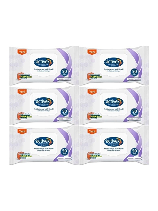 Activex Islak Havlu Mendil Hassas 50 Yaprak 6 Lı Set (300 Yaprak) Plastik Kapaklı