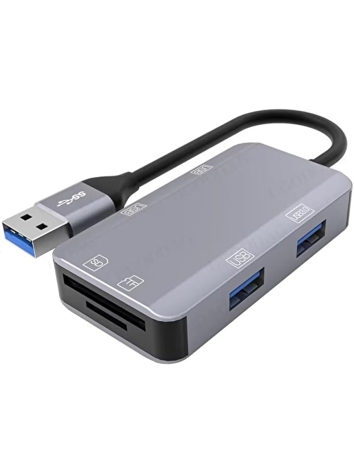 Coverzone Çoklayıcı Adaptör 6 in 1 USB To USB A, SD Kart TF Kart Macbook uyumlu Çevirici Adaptör Çok Portlu Çoklayıcı 6 in 1 USB HUB ZR786