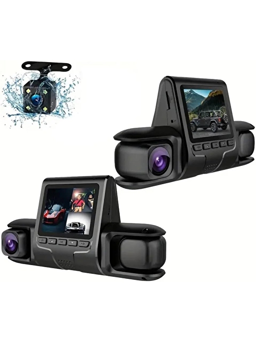 Coverzone HD Araç kamerası Geniş Görüş Açısı Ön Arka ve Araç içi 3 Kamera Kanal Desteği, Hareket Dedektör Desteği, TF Kart Desteği Dash Cam (0077)