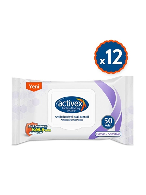 Activex Antibakteriyel Islak Mendil Hassas 50 Adetx12 Paket 600 Yaprak