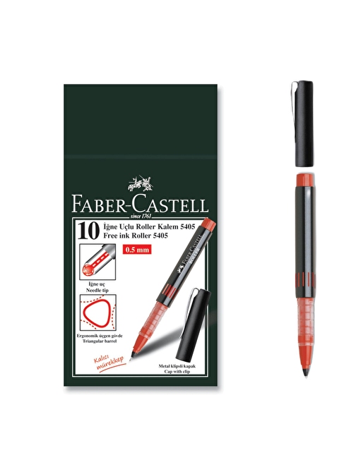 Faber Castell Needle Point 5405 0.5 İğne Uçlu Roller Kalem 10 Adet Kırmızı