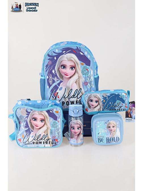 TEK BÖLMELİ KÜÇÜK BOY 32 CM ELSA FROZEN ANAOKUL ÇANTASI,KALEM ÇANTASI,BESLENME ÇANTASI,BESLENME KABI VE 500 ML MATARA OKUL SETİ