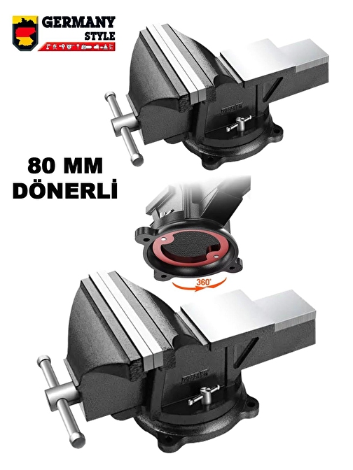 Germany Style Dönerli ProX Çelik Kol 80 Mm Dövme Çelik Sabit Tezgah Mengenesi