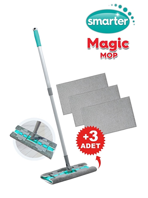 SMARTER MAGIC MOP + 3 YEDEK MOP PASPAS MANDALLI  YER YÜZEY TEMİZLİK HAVLUSU BEZİ UYUMLU 