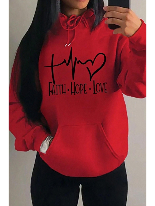 Faith Hope Love Baskılı Oversize Sweatshirt