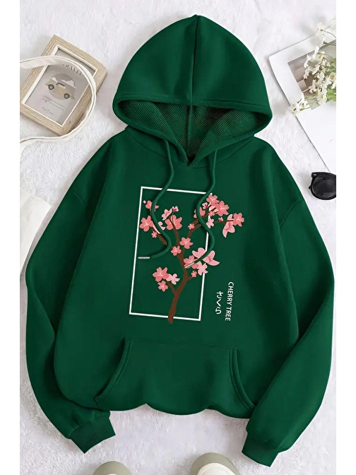 Cherry Tree Baskılı Oversize Sweatshirt