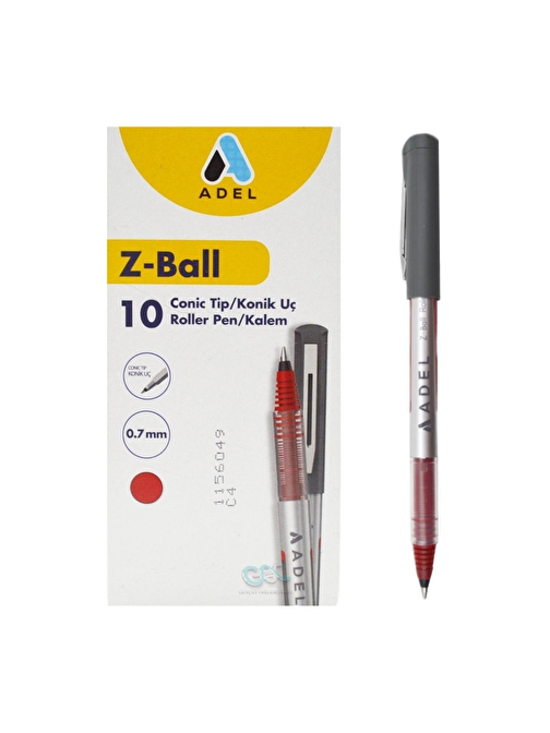 Adel Z-Ball Roller Kalem 0.7 mm Kırmızı 10 Adet